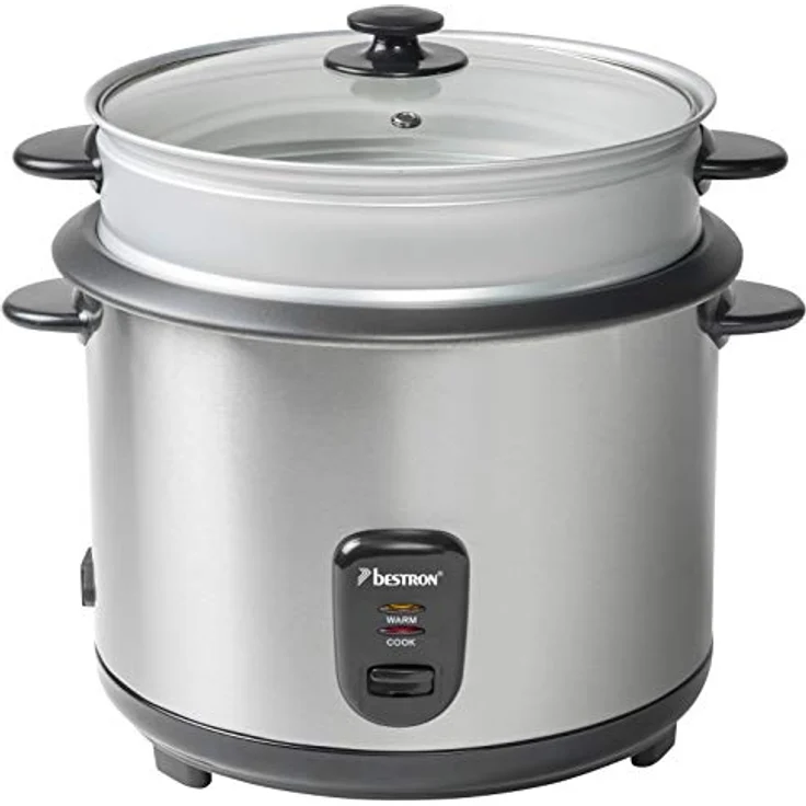 Bestron Großer Reiskocher mit Dampfgar-Aufsatz und Warmhalte-Funktion, 2,8 Liter, 1000 Watt, Edelstahl – Bild 5