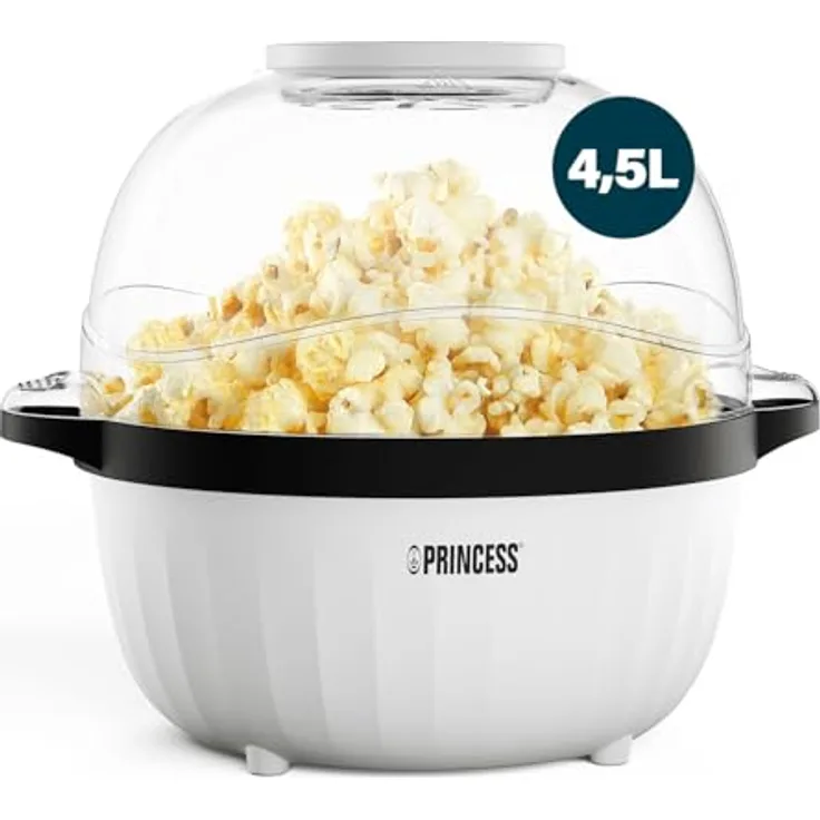 Princess Popcornmaschine 292980, 4,5 L mit motorisiertem Rührstab, Butter-Schmelzfach, transparentem Deckel und Servierschüssel, 450 W, kompakt und leicht zu reinigen