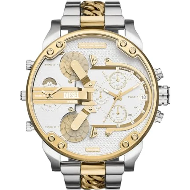 Diesel DZ7486 Herren Analog Quarz Uhr, 57 mm Edelstahlgehäuse mit gold- und silberfarbenem Zifferblatt, bicolor Edelstahlarmband, wasserdicht bis 30 m – Bild 1
