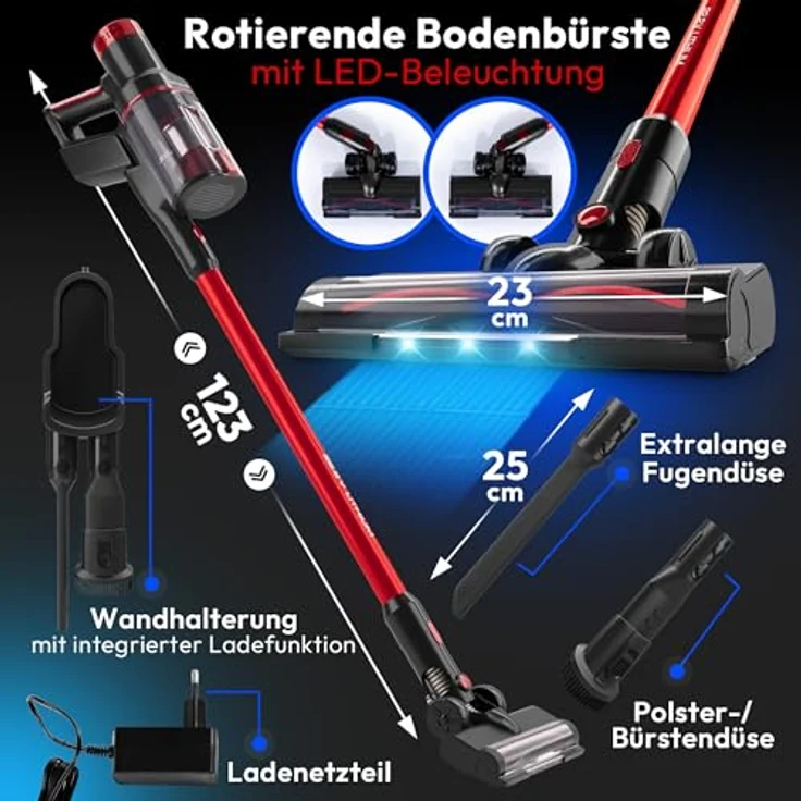 ProfiCare PC-BS 3136 A, Akku-Hand- und Bodenstaubsauger, kabellos und beutellos, anthrazit-rot, 35 Min. Akkulaufzeit – Bild 6