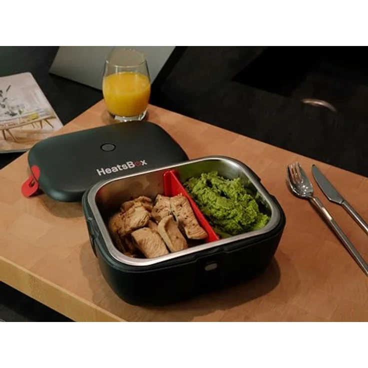 FAITRON HeatsBox Style, Elektrische Lunchbox, Warmhaltebox, zum Erhitzen von Speisen, Unterwegs, auslaufsichere Edelstahl-Schale (925 ml), Transportdeckel, 90 Watt, grau – Bild 3