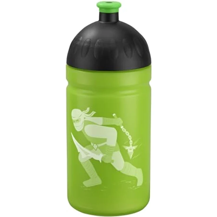 Step by Step Trinkflasche „Ninja Kimo“, auslaufsicher, spülmaschinenfest, BPA-frei, für Schule, Kindergarten, heiße und kohlensäurehaltigen Getränke, 0,5L, grün - grau, für Jungen und Mädchen
