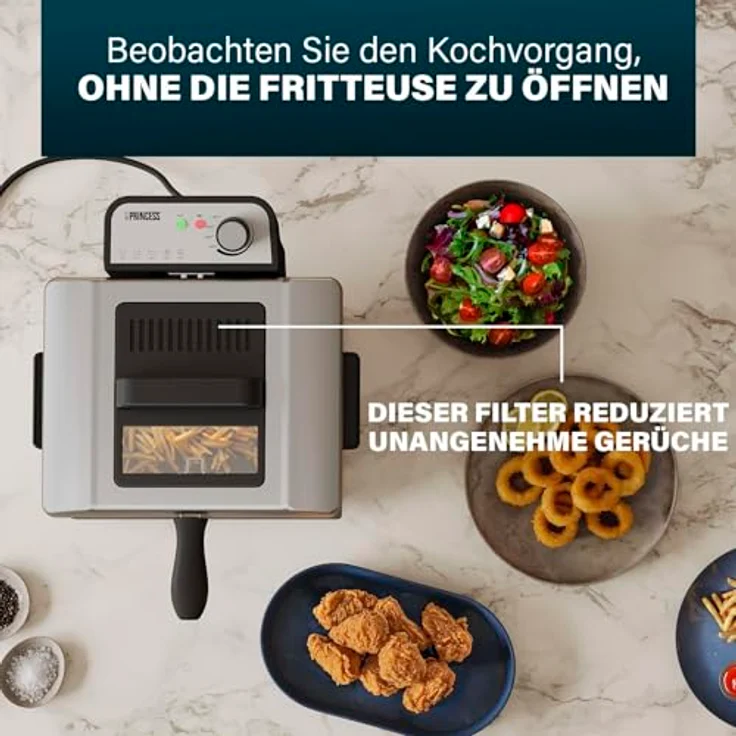 Princess Fritteuse, 5 L Fassungsvermögen, 3270 W, Kaltzonen-Technologie, Sichtfenster, Edelstahl, Doppelthermostat, leicht zu reinigen – Bild 4