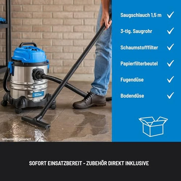 Güde 17001 20 L NASS-TROCKENSAUGER GNTS 20L, Blau, Silver Beutel 20 Liter – Bild 5