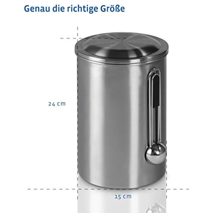 Xavax Kaffeedose mit Dosierlöffel (luftdichte Aromadose für 1kg Kaffeebohnen, Kaffeebehälter aus Edelstahl, Vorratsdose zur Aufbewahrung von Bohnen) silber – Bild 6