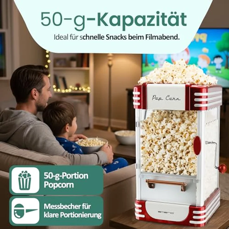 Emerio Popcornmaschine POM-120650, antihaftbeschichteter Behälter auch für süßes oder salziges Popcorn geeignet, 360 Watt – Bild 3