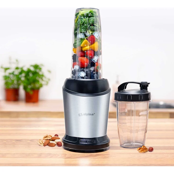 Smoothie Maker, Mixer für Smoothies und Shakes, mit viel Zubehör, 8 Teile inkl. 2 Becher-to-Go, Zubehör spülmaschinenfest, Gehäuse und Klingen rostfreier Edelstahl