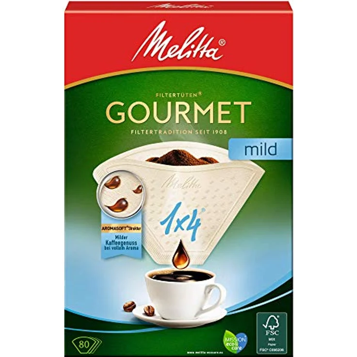 Melitta Gourmet Filtertüten 1x4, Mild, Aromasoft Struktur, Naturbraun, 80 Stück – Bild 2