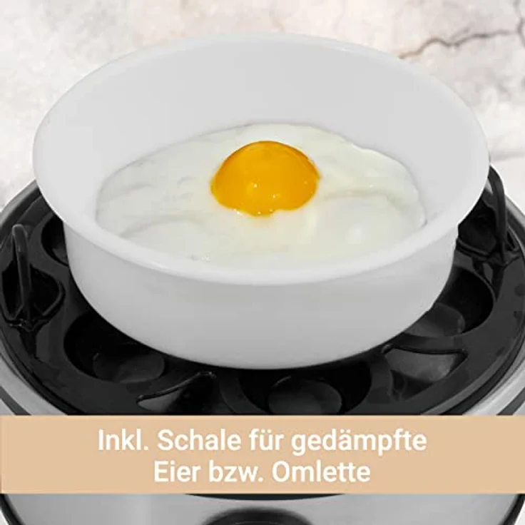 SUNTEC Eierkocher Edelstahl EGG-8564 | 1 ? 7 Eier mit 3 Härtegradeinstellung [weich mittel hart] für das perfekte Ei max. 7eier | inkl. Akustisches Signal [Timer, Abschaltautomatik] Schale für Rührei – Bild 6