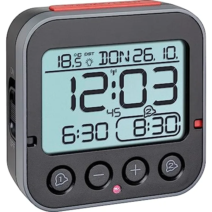TFA Dostmann Bingo 2.0 digitaler Funk-Wecker mit Temperaturanzeige, Kunststoff, schwarz, (L) 95 x (B) 41 x (H) 96 mm