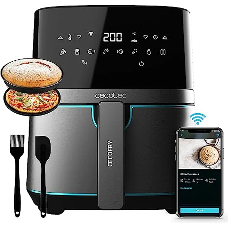 Cecotec Smart Oil-Free Fryer 5,5 L heißluftfritteuse mit Zubehör Cecofry Full Stainless Steel 5500 Connected Pack. 1700 W, APP- und Touch-Steuerung, einstellbarer Thermostat, Edelstahl – Bild 1