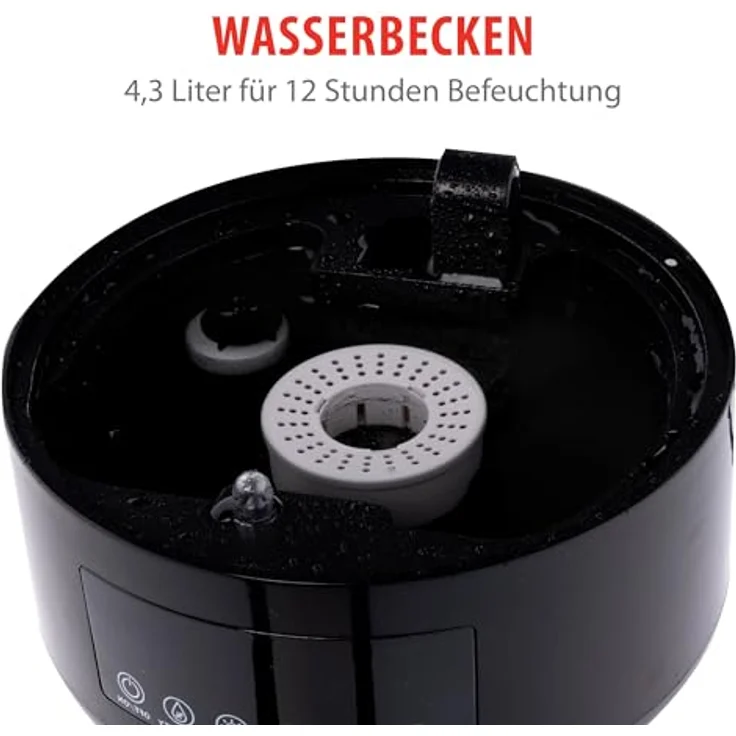 alpina Luftbefeuchter 4.3L, Humidifier mit Aroma Diffuser für Ätherische Öle, 3 Nebelstufen, Timer, Elektrische Duftlampe, Schwarz – Bild 6