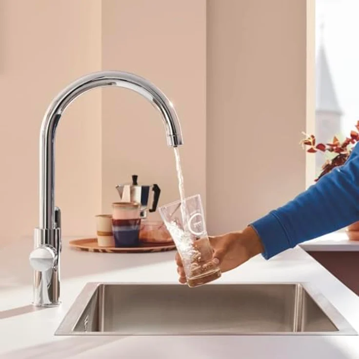 GROHE Blue Pure StartCurve, Einhand-Spültischbatterie mit Wasserfilterfunktion, Chrom, seperater Griff für gefiltertes Wasser, schwenkbarer Auslauf, 150° Schwenkbereich – Bild 2