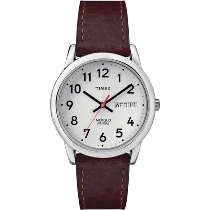 Timex Easy Reader 35mm, Analog Uhr mit Datum, Indiglo Light und schwarzem Lederarmband
