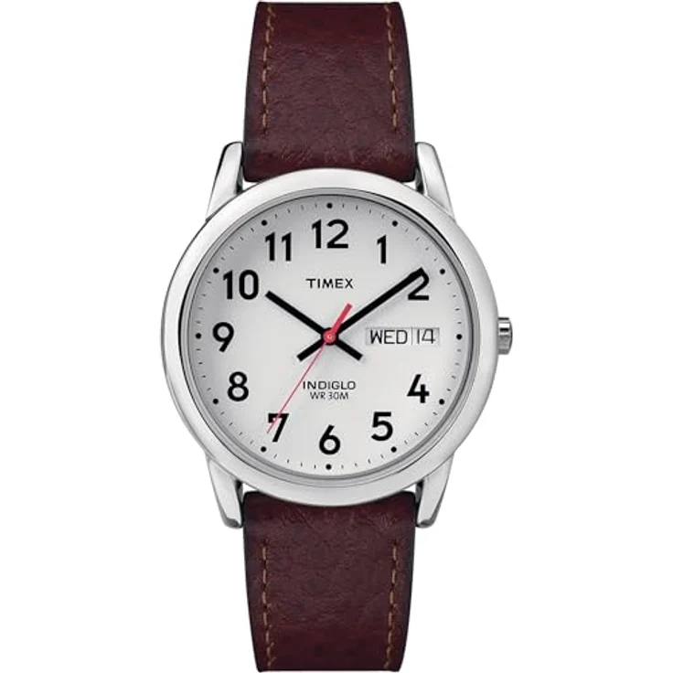 Timex Easy Reader 35mm, Analog Uhr mit Datum, Indiglo Light und schwarzem Lederarmband – Bild 1