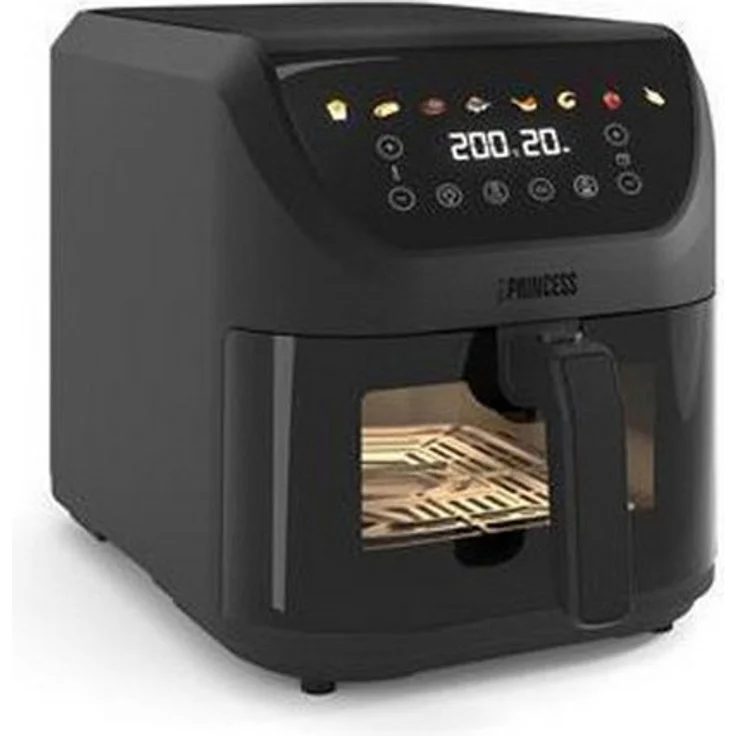 PRINCESS 182476 SlimFry Heißluftfritteuse, 2000 Watt, platzsparendes Design, digitales Bedienfeld mit 8 Programmen, PFAS-freie Antihaftbeschichtung, schwarz