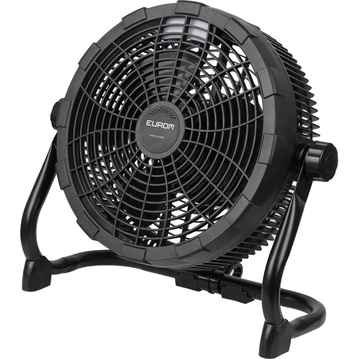 Eurom Airflow LED Akku, tragbarer Ventilator mit 360-Grad drehbarem Kopf und neun Geschwindigkeitsstufen, schwarz