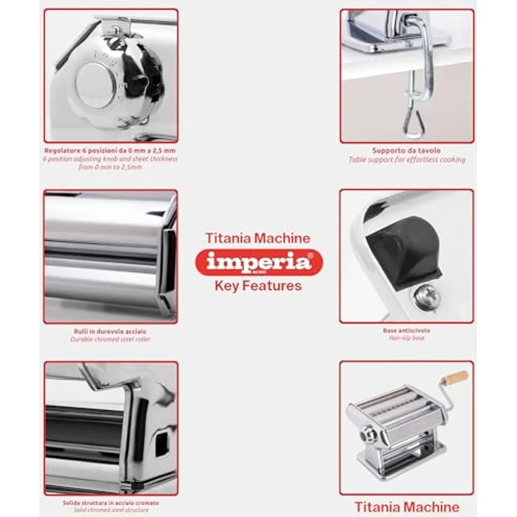 Imperia Titania Nudelmaschine, 100% Made in Italy, stahl, manueller Querschneider für Lasagne, Tagliolini, Fettuccine – Bild 5