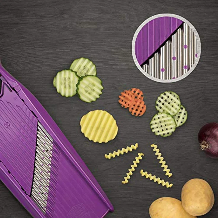 Börner Welle-Waffel PowerLine Gemüsehobel (Violett) • Wellenschneider für Gemüse • Wellen-/Waffelschnitt • Kartoffelhobel für Gitterkartoffeln – Bild 3
