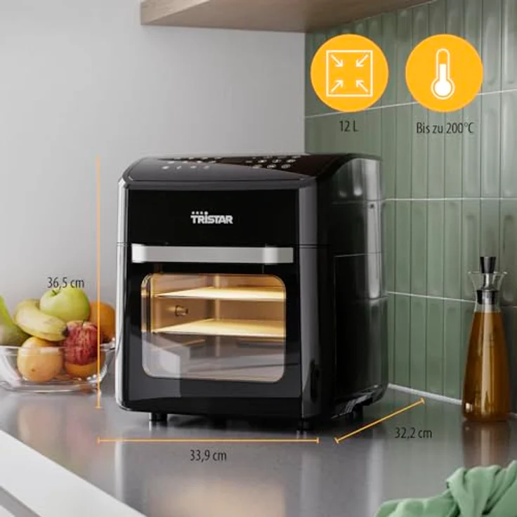 Tristar FR-9065 Mini Backofen & Heißluftfritteuse, 2-in-1-Airfryer, BPA-frei, 12 L, 12 Programme, Sichtfenster, 1800 W, Schwarz – Bild 2