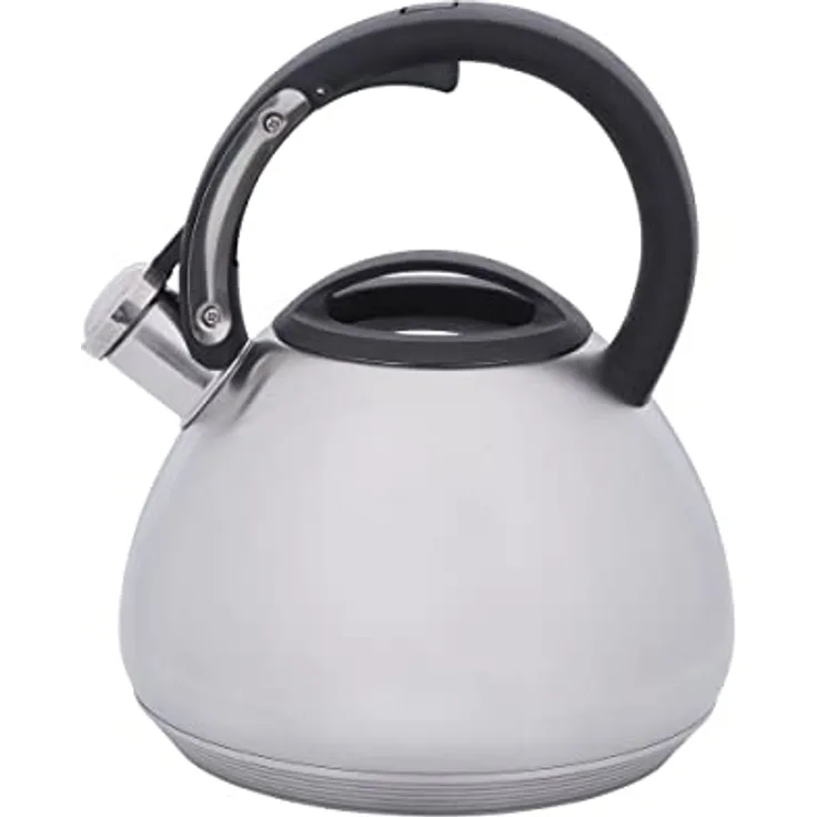 RESTO 90603 Flötenkessel mit Marmor-Oberflächenbeschichtung, 2,7 Liter, mehrschichtiger Kapselboden, für alle Herdarten (Hellgrau)