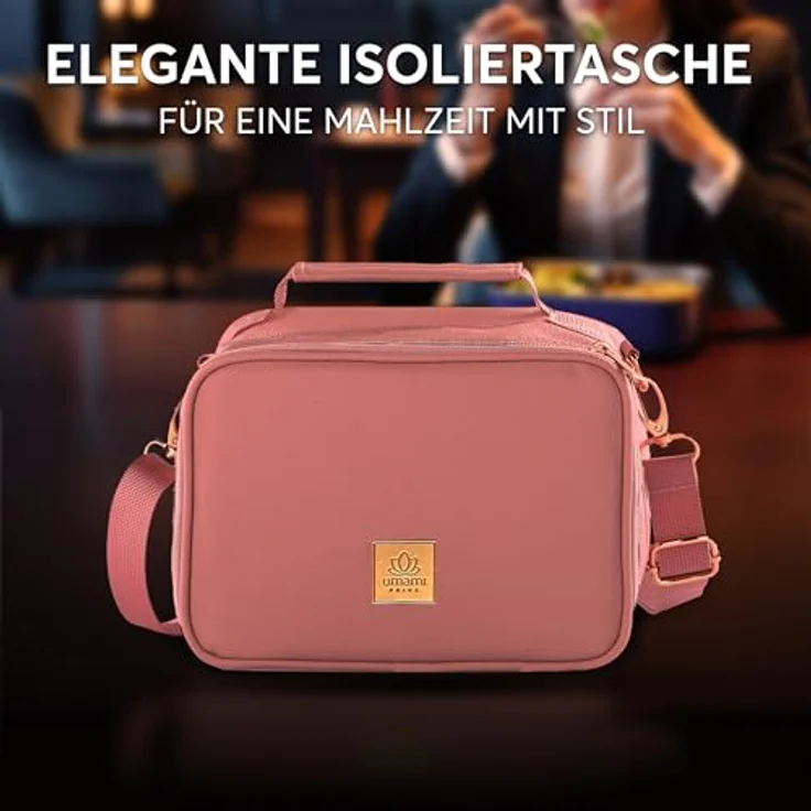 Umami Isolierter Lunchbag Premium, Lunchbox mit veganem Leder, Rosa, spritzwassergeschützt und verstellbarem Trageriemen – Bild 3