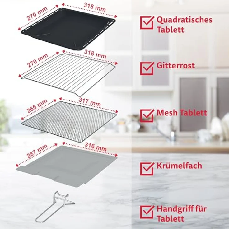 ICQN 20 Liter Minibackofen mit Airfry, Heißluftfritteuse, Ober-Unterhitze mit Umluft-Funktion, 5 Grill-Funktion, 90 Min. Timer, 1500 W, Mini Oven, 80°-250°C, Frittierkorb-Backblech-Grill-Krümelblech – Bild 5