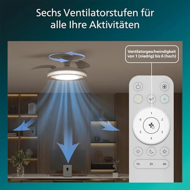 Philips Bliss Deckenventilator, 106 cm mit LED-Licht, 4.500 Lumen, einziehbare Flügel, dimmbar, gold – Bild 4