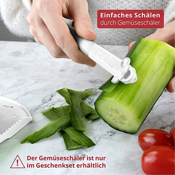 Börner Roko PowerLine Gemüseschneider Set (2-tlg.) • Feiner Streifenschneider für Obst & Gemüse + Fruchthalter • Julienne Schneider • Gemüsehobel • Küchenhobel Set (Weiß) – Bild 5