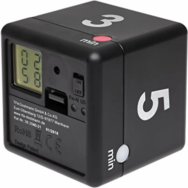 TFA Dostmann Digitaler Cube Timer, Zeitwürfel, Zeitmanagement, schwarz, L 60 x B 60 x H 60 mm – Bild 3