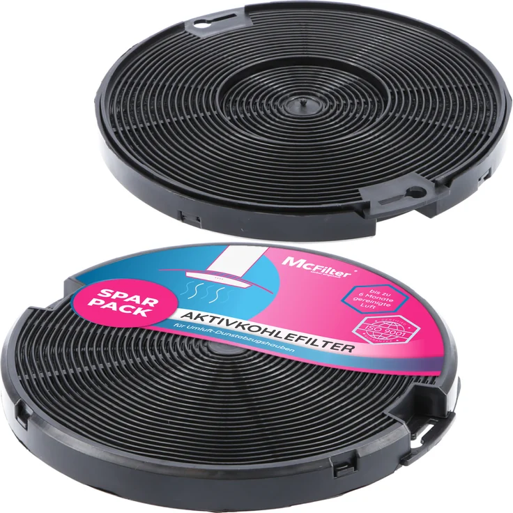 McFilter Aktivkohlefilter 2er Set, passend für AEG 405509371/2, Faber 112.0067.944, IKEA 203.383.74, geruchsfilternd, rund, Durchmesser 150 mm