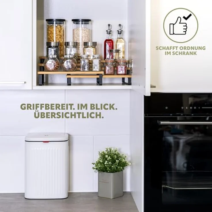 bremermann 3-stufige Gewürzregale 2er-Set, ausziehbare Küchenregale mit Bambusablageböden und Schutzpads am Boden, vielseitig einsetzbar - Modernes Bambusdesign (2er Set Schwarz) – Bild 5