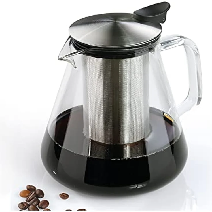 Cilio Kaffeebereiter, 1 L Aufgusskanne aus hitzebeständigem Borosilikatglas, Edelstahlfilter, 8 Tassen – Bild 4