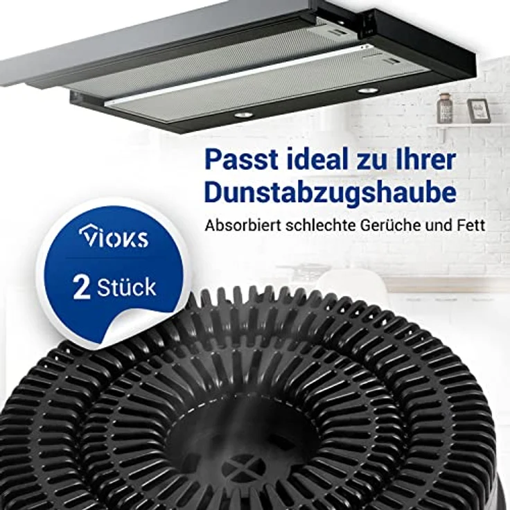 VIOKS 2x Kohlefilter Dunstabzugshaube 142mmØ Ersatz für Type58 Filter Whirlpool 484000008782 AKB000/1 - Filter Dunstabzugshaube Aktivkohlefilter – Bild 3