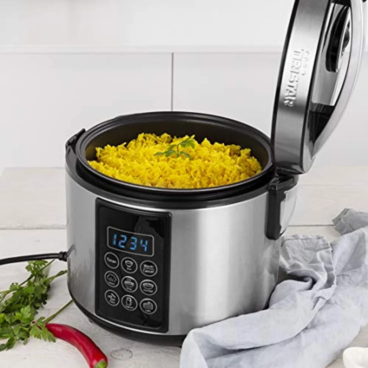 Tristar RK-6132 Digitaler Edelstahl Reis- und Multikocher, 1,5 Liter Kapazität, 500 Watt Leistung, Warmhaltefunktion bis 24 h, 7 verschiedene Kochprogramme, Zubehör – Bild 3