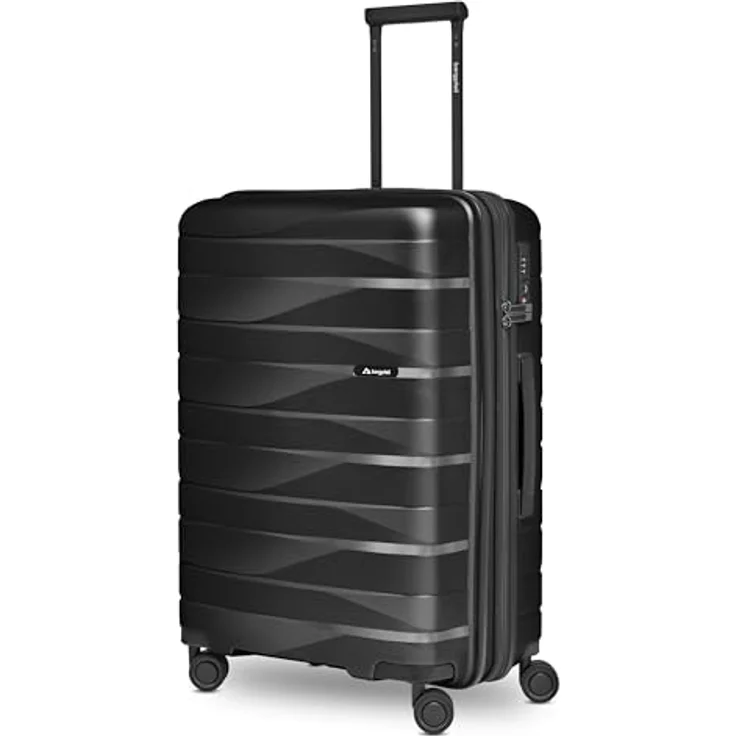 Bergpfeil Mittelgroßer Hartschalen Check-in Koffer |Trolley erweiterbar 45 x 27 x 66 cm aus hochwertigem Polypropylen-Material | Schwarz | Leicht 3,7 kg | Doppelrollen & TSA-Schloss – Bild 1