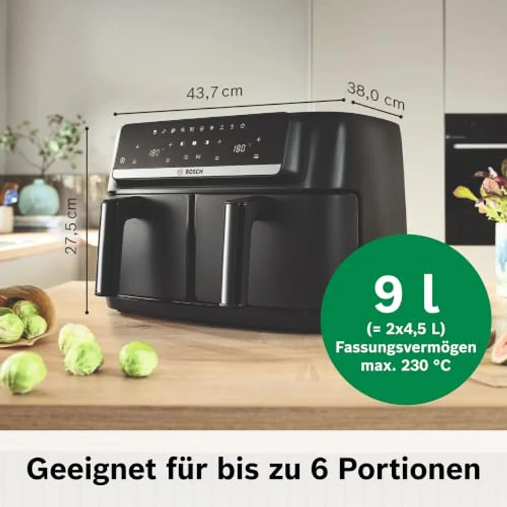 Bosch Heißluftfritteuse Serie 4, Doppelkammer, 9L (2 * 4,5L), Airfryer Dual mit 6 Programmen, PFAS-frei – Bild 2