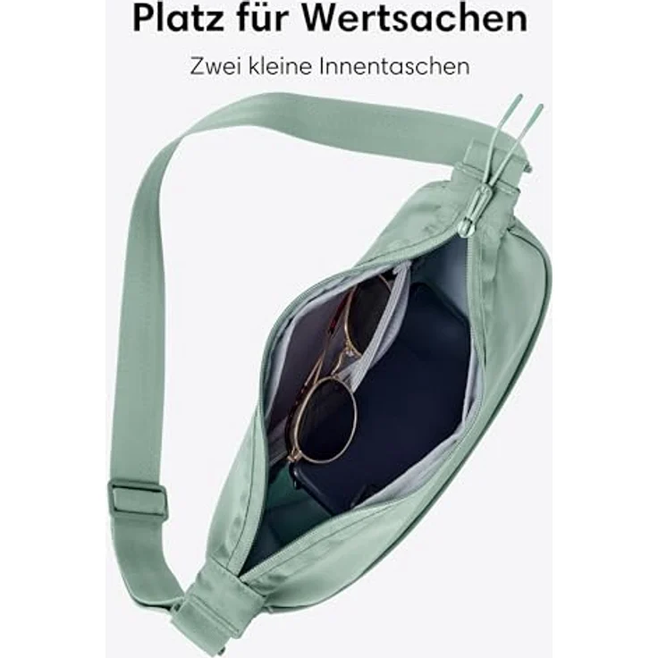 LARKSON Solveig Small Crossbody Bag für Damen & Herren, mint, wasserabweisend, halbrund im Moon Bag Design, verstellbarer Schultergurt, praktische Fächer für optimale Organisation – Bild 5
