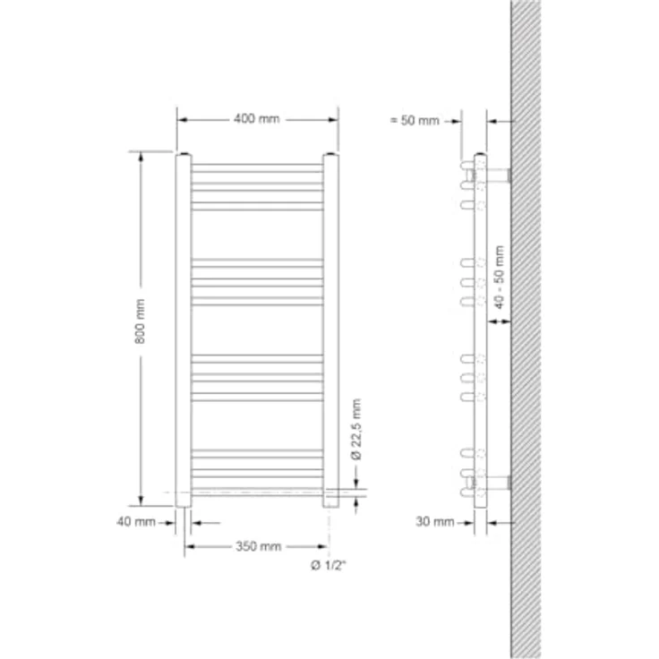 LuxeBath Elektrischer Badheizkörper Sahara 400 x 800 mm, Chrom, gebogen mit 600W Heizstab, digitalem Thermostat, Handtuchwärmer und Heizpatrone – Bild 2