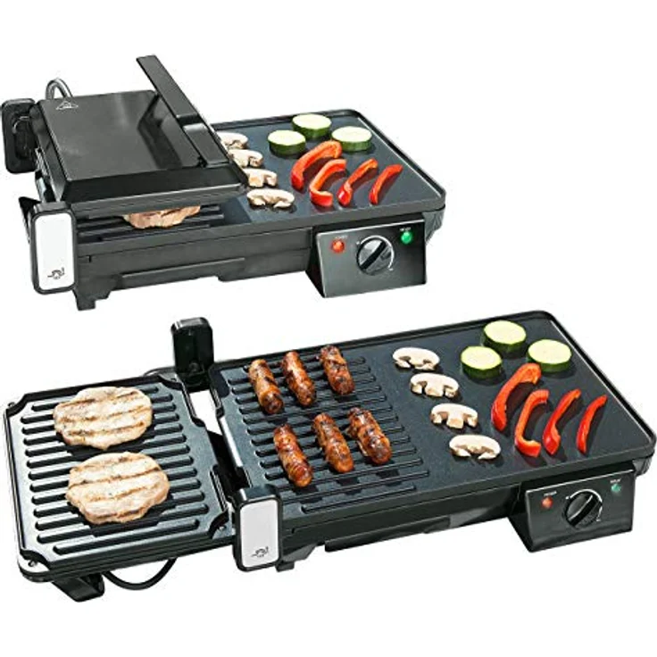 Rosenstein & Söhne Elektrogrill Tischgrill Elektrischer 2in1 Tischgrill mit Kontaktgrill, 2000W, schwarz – Bild 2