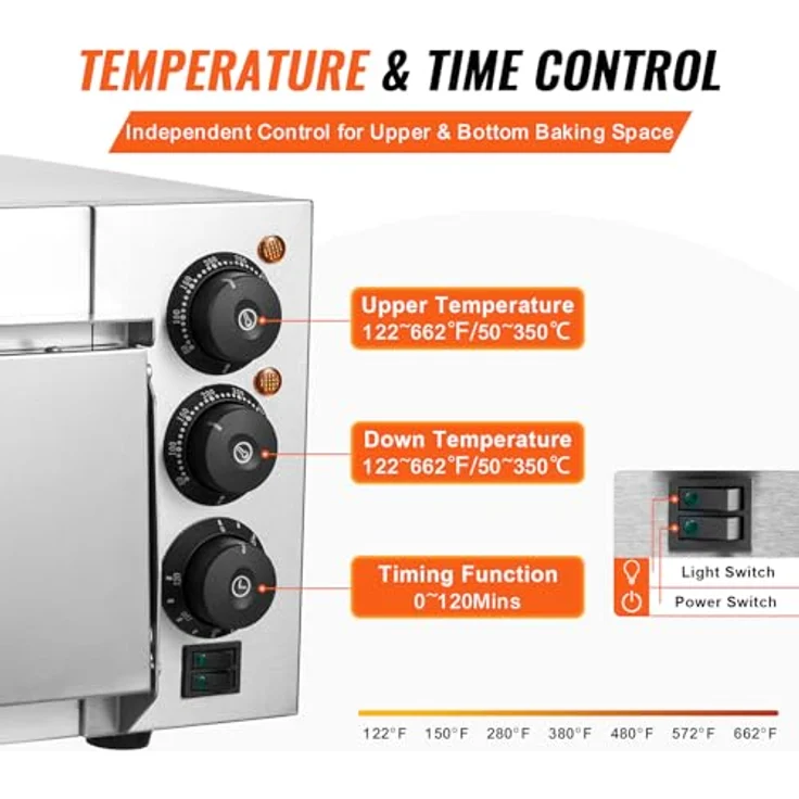 VEVOR Kommerzieller Pizzaofen FY-EP-1, elektrischer Edelstahl-Pizzaofen mit 406 mm Durchmesser, intelligente Temperatur- und Zeitsteuerung, Silber – Bild 4