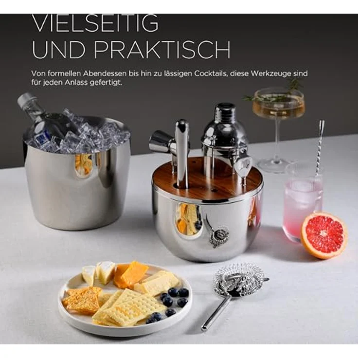 MasterPRO The Drop, 6-teiliges Cocktail-Set aus Edelstahl, mit Sieb, Flaschenöffner, langem Löffel, Cocktail-Shaker, Jigger und Zerkleinerer, stilvoll und professionell – Bild 5