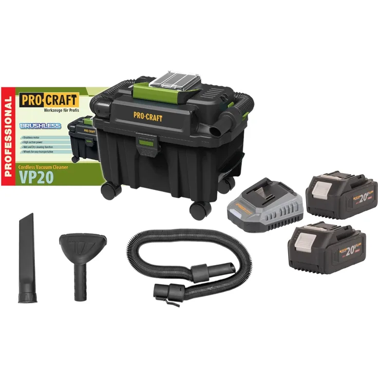 PROCRAFT VP20 Akku Industriesauger 20 V, 10 l, Brushless, inkl. 2x 4,0 Ah Akku und Ladegerät