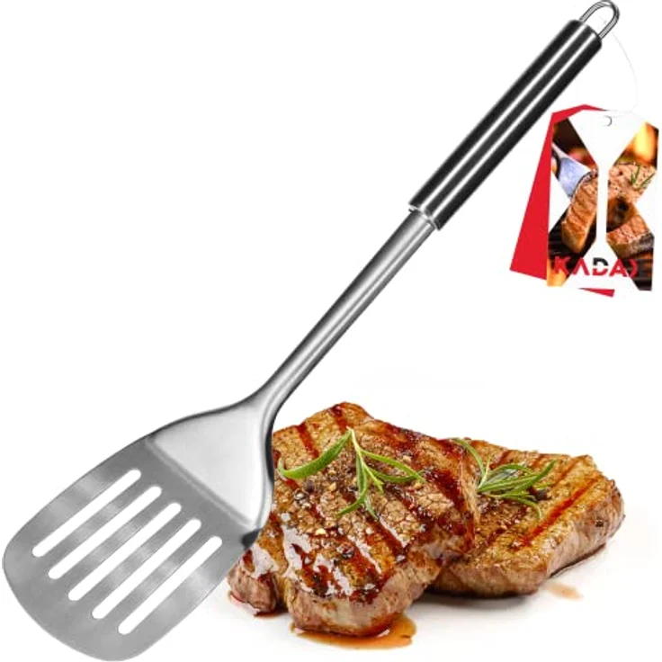 KADAX Pfannenwender Edelstahl, 35 cm, ergonomischer Griff, Schlitzwender für Fleisch, Fisch und Eier, mit Aufhängeöse – Bild 1