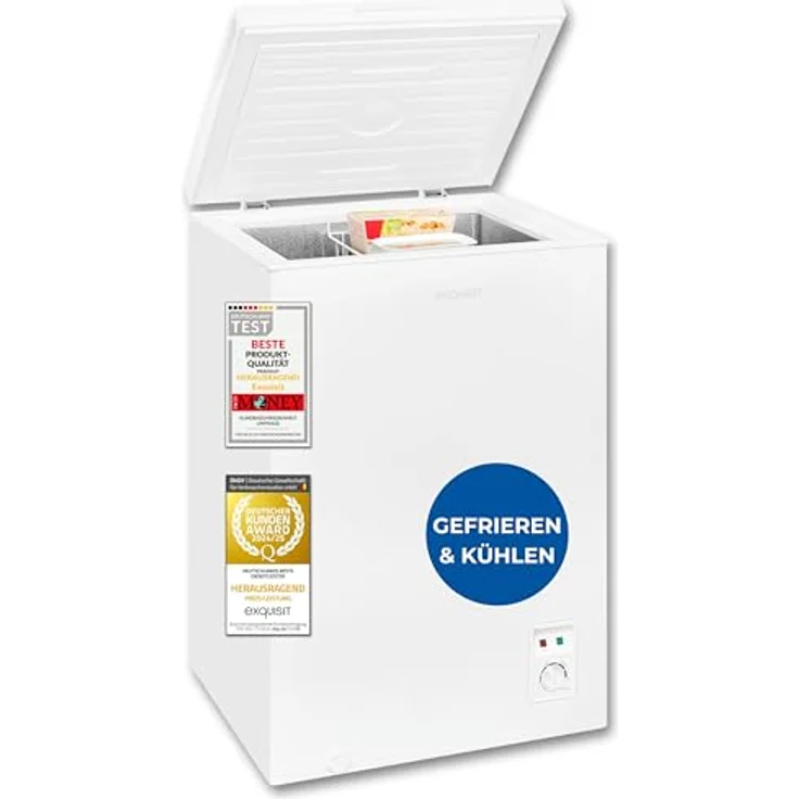 Exquisit Gefriertruhe GT100-050E, 99 Liter, Toplader, 4-Sterne-Gefrieren, Weiß – Bild 1