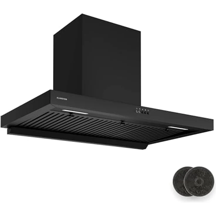 Klarstein AeroClean Dunstabzugshaube 90 cm, Wandhaube mit Boost-Modus 721 m³/h, A++ Energieeffizienz, LED-Beleuchtung 3800-4200 K, Drucktasten, Schwarz, Abluft & Umluft – Bild 1