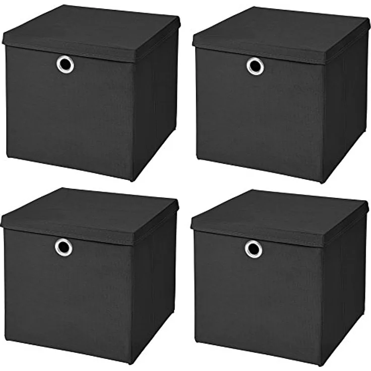 CM3 4 Stück Schwarz Faltbox 28 x 28 x 28 cm Aufbewahrungsbox faltbar mit Deckel