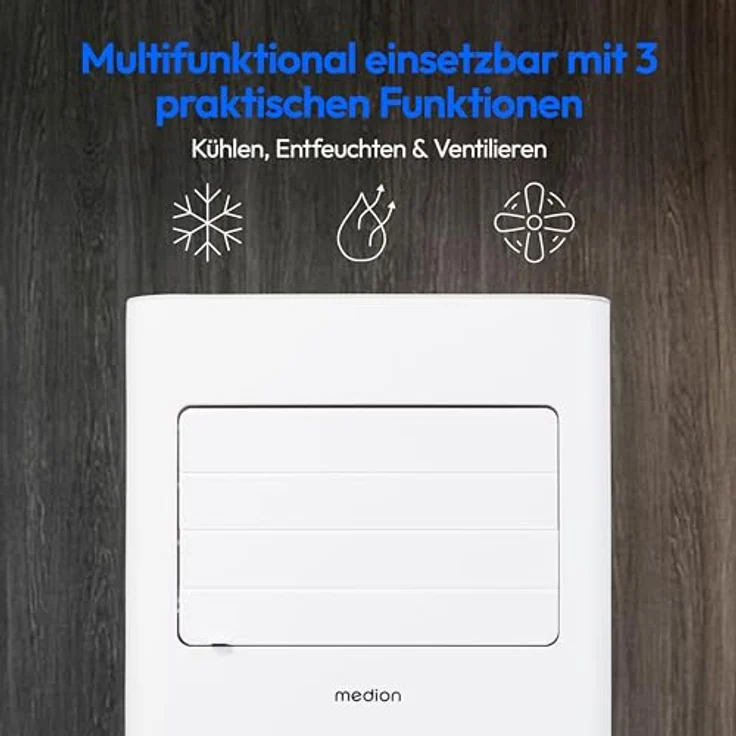 MEDION Mobile Klimaanlage mit Abluftschlauch E901 (9000 BTU, mobil, inkl. Fensterabdichtung, bis 32m², 3in1 Kühlen Entfeuchten Ventilieren, Schlafmodus, MD 37731) – Bild 3