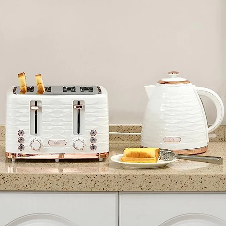 HOMCOM Kocher-Toaster-Set, 4-Scheiben-Toaster und 1,7L Wasserkocher mit Sicherheitsfunktionen, Cremeweiß – Bild 6