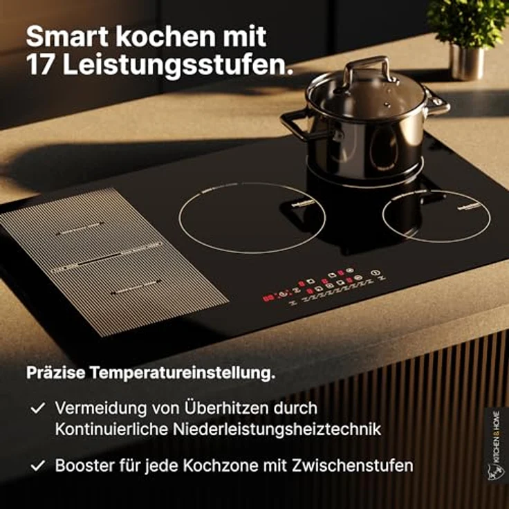 K&H Induktionskochfeld 80-IN-9200FLX, 5 Zonen Induktionskochplatte mit Sensor Touch Steuerung, autark, 80 cm, 9200 Watt, 17 Leistungsstufen, Glaskeramik Oberfläche – Bild 3
